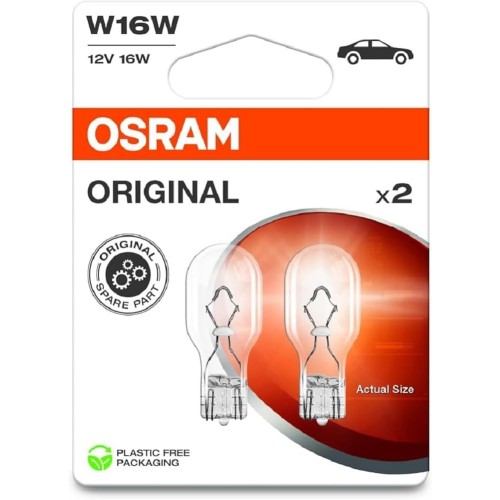 Osram Original Line 12 V, W16 W, Signal Lamps with Glass Crimp Base, Double Blister Pack (2 Bulbs), White