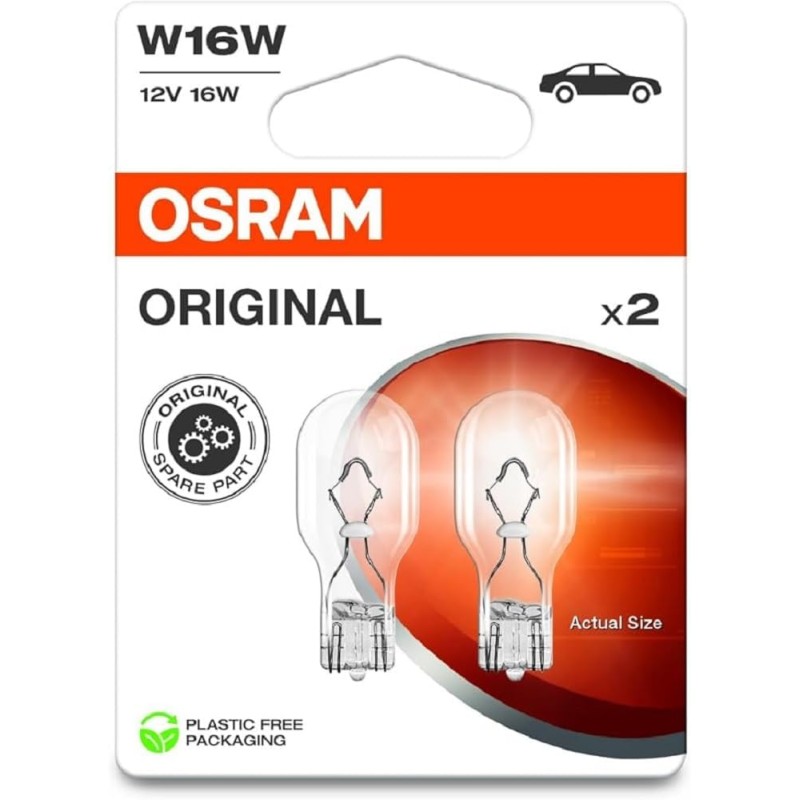Osram Original Line 12 V, W16 W, Signal Lamps with Glass Crimp Base, Double Blister Pack (2 Bulbs), White