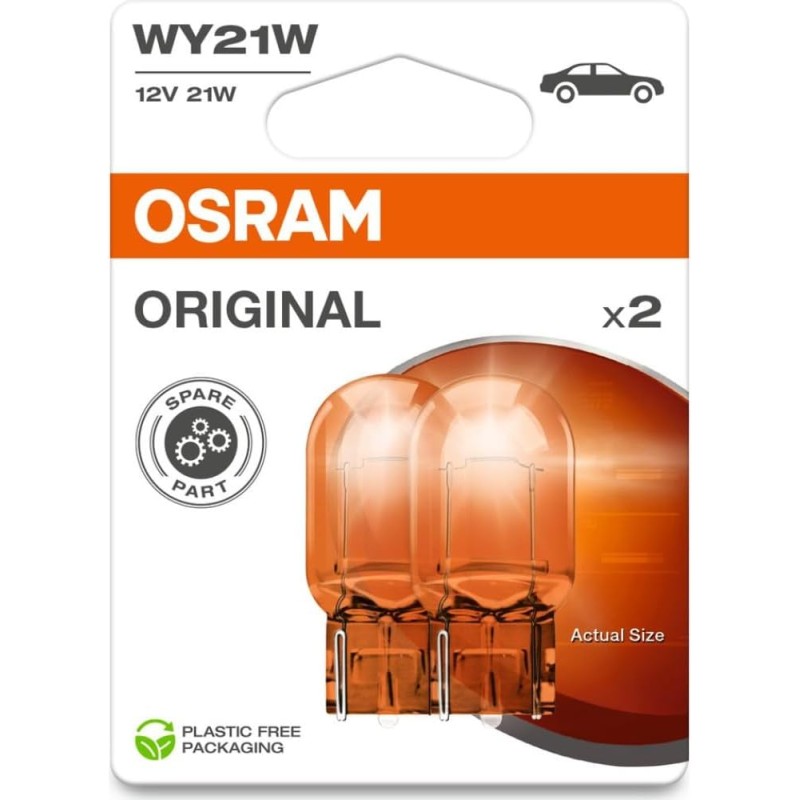 Osram Original 12 V, WY21W, 7504-02B, glass wedge base, halogen signal lamp, double blister (2 lamps), white
