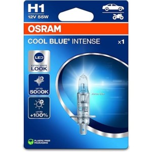 Osram Cool Blue® Intense H1, +100% повече яркост, до 5000 K, халогенна фара, LED вид, единична блистерна опаковка (1 лампа)