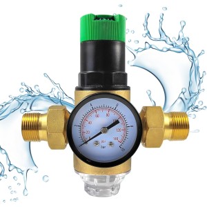 Pressure Relief Valve Water Pressure Regulator, 1/2 Inch Brass Thickened Pressure Regulator Water, Water Pressure Regulator with Filter and Pressure Gauge, Suitable for Homes, Buildings, Factories