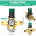 Pressure Relief Valve Water Pressure Regulator, 1/2 Inch Brass Thickened Pressure Regulator Water, Water Pressure Regulator with Filter and Pressure Gauge, Suitable for Homes, Buildings, Factories