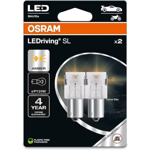 OSRAM LEDriving SL PY21W, Amber, Double Blister (2 Lamps), Retrofit LED, Off Road Use Only