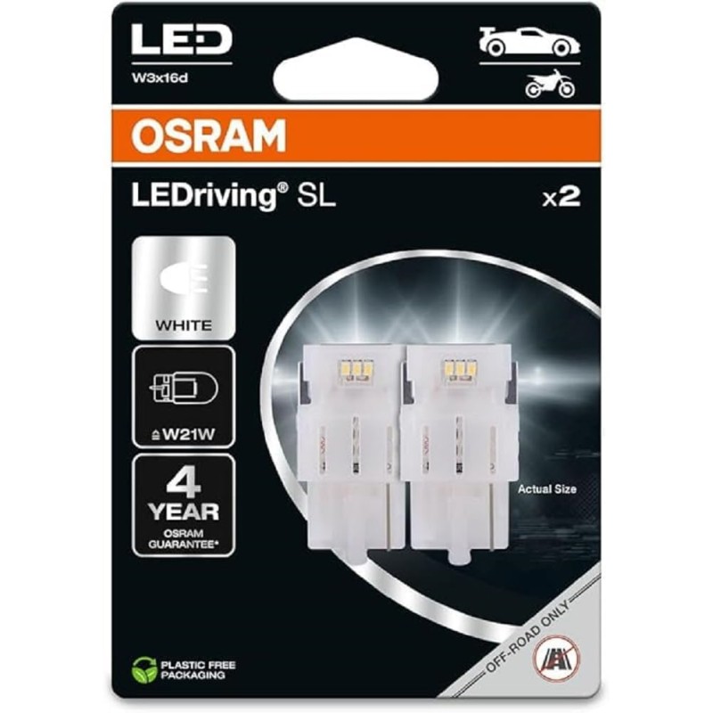 OSRAM LEDriving SL, W21W, White 6000K, Double Blister (2 Lamps), LED Retrofit, Offroad Use Only