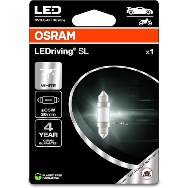 OSRAM LEDriving SL, C5W (36mm), White 6000K, Blister (1 Lamp), LED Retrofit, Offroad Use Only