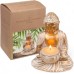 MIJOMA Gold & White Vintage Look Polyresin Buddha Figurine 14-34 cm Height Optional with Tea Light Holder - Spiritual Peace and Elegance (10 x 8.5 x 14 cm with Tea Light Holder)