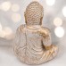 MIJOMA Gold & White Vintage Look Polyresin Buddha Figurine 14-34 cm Height Optional with Tea Light Holder - Spiritual Peace and Elegance (10 x 8.5 x 14 cm with Tea Light Holder)