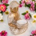 MIJOMA Gold & White Vintage Look Polyresin Buddha Figurine 14-34 cm Height Optional with Tea Light Holder - Spiritual Peace and Elegance (10 x 8.5 x 14 cm with Tea Light Holder)