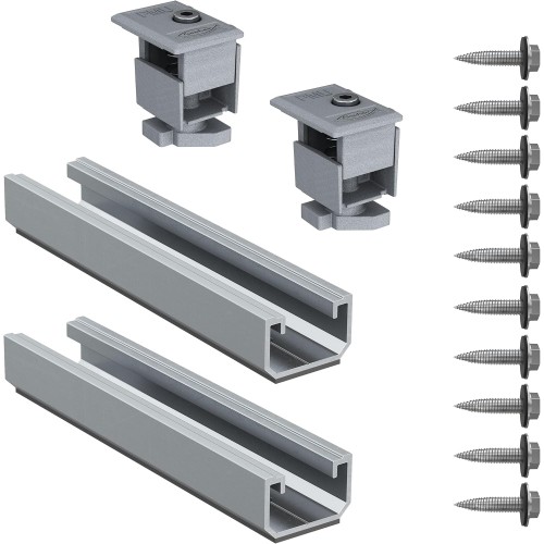 Fischer Set of 2 x Solar Metal Profile + 10 x Screws + 2 x PMU Clamps for Mounting Photovoltaic Solar Panels with Horizontal Orientation - 571965