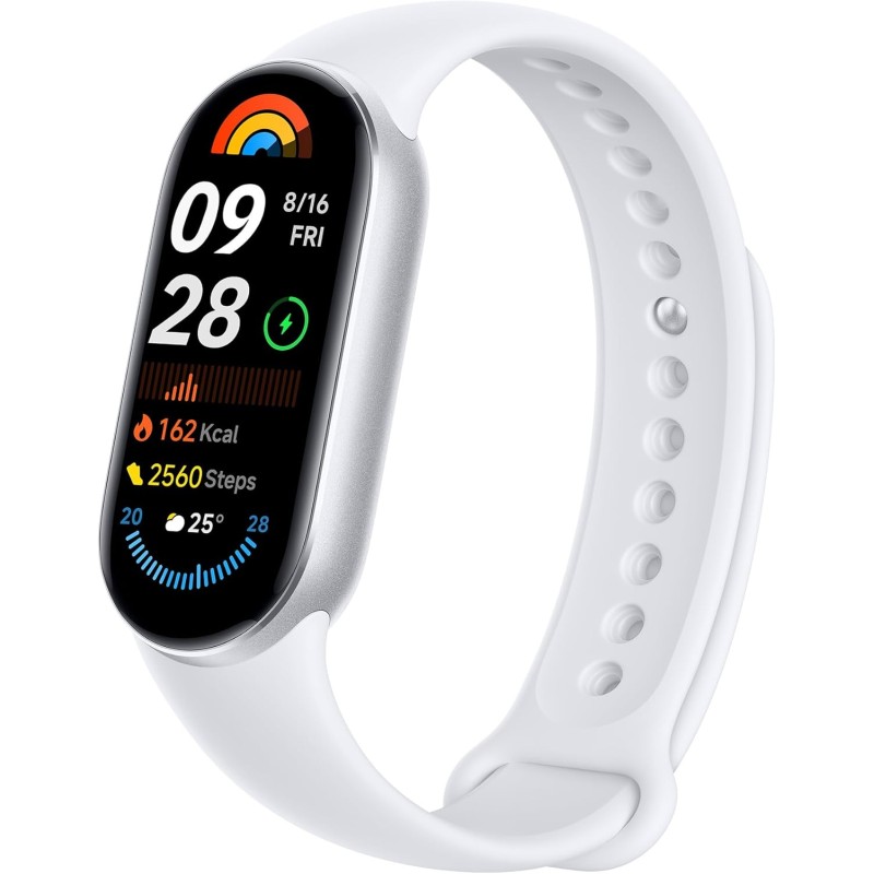 XIAOMI Smart Band 9 Fitness Tracker, AMOLED Display with 1200 Nits, Sp02 Tracking, Sleep and Heart Rate Monitor, Notifications, 5ATM Waterproof, Mi Fit App, Glacier Silver