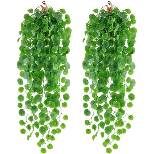 DabbOo Pack of 2 Artificial Plants Artificial Hanging Plants 80 cm Hanging Hanging Plants Plastic Plants Fake Green Begonia Long Hanging Plants for Wedding, Garden, Hanging Baskets, Wall Decoration