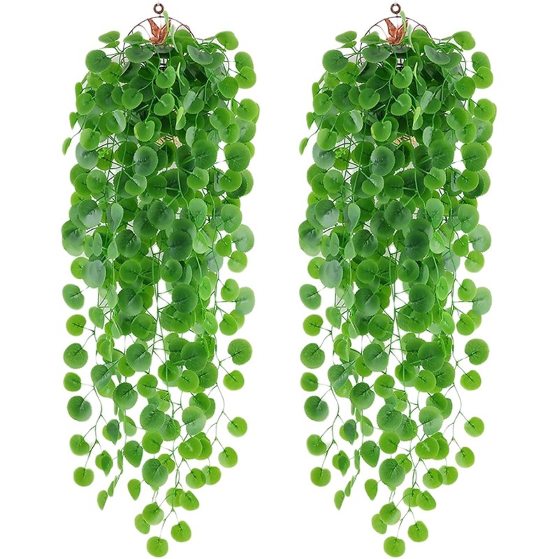 DabbOo Pack of 2 Artificial Plants Artificial Hanging Plants 80 cm Hanging Hanging Plants Plastic Plants Fake Green Begonia Long Hanging Plants for Wedding, Garden, Hanging Baskets, Wall Decoration