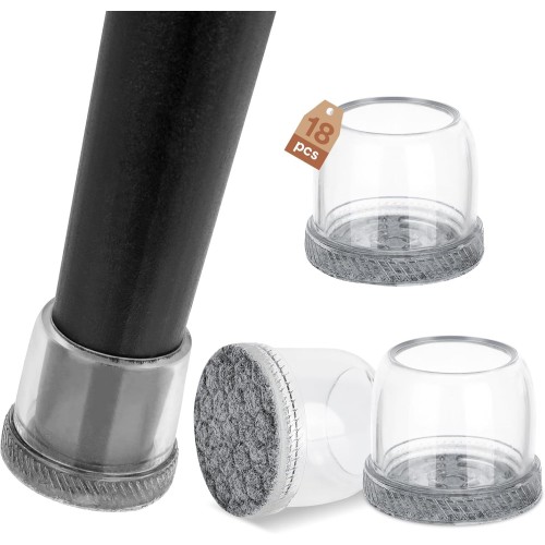 Euqvunn Pack of 18 round chair leg caps, protective caps for chair legs with felt gliders, silicone chair leg protectors, foot caps for chair legs, chair gliders for chair leg, floor protectors for