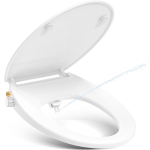 YEAUPE PRO Toilet Lid with Bidet, Toilet Seats with Soft-Close Mechanism, Non-Electric, with Self-Cleaning Double Nozzles, Separate Back and Female Cleaning (Oval) 44.3 x 37.1 x 8.3 cm