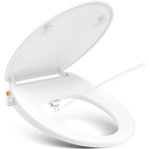 YEAUPE PRO О-образна тоалетна седалка с биде, универсална тоалетна седалка, неелектрическа, регулируемо налягане, тоалетна седалка с меко затваряне, тоалетна седалка с меко затваряне, комбинирана тоалетна седалка с биде, бяла