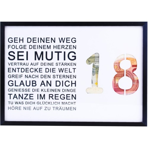 EngGlück 18th Birthday Boy Girl Gift, Picture Frame, Money Gift, 18th Birthday Card, Gift Ideas, Birthday Gift, 18 Years, Size DIN A4 (18th Birthday)