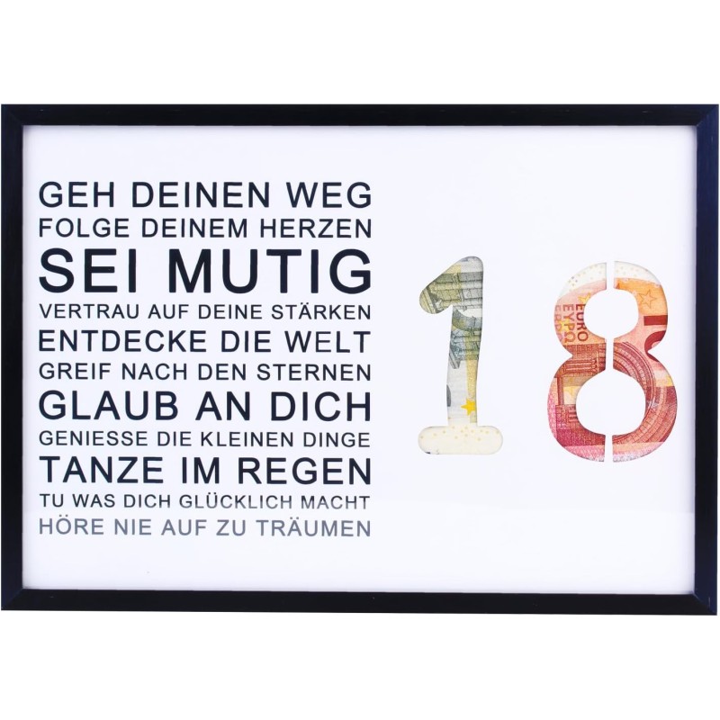 EngGlück 18th Birthday Boy Girl Gift, Picture Frame, Money Gift, 18th Birthday Card, Gift Ideas, Birthday Gift, 18 Years, Size DIN A4 (18th Birthday)