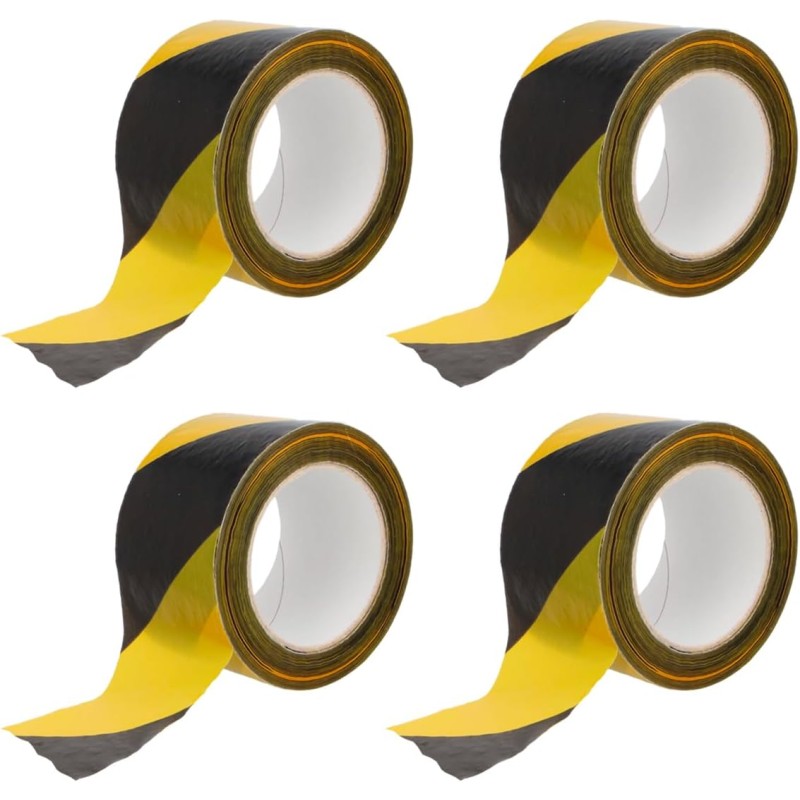 Amig - 4-er Set Absperrband | Hergestellt aus Niederdruck-Polyethylen LDPE | Maße: 200 m Länge x 70 mm Breite | Signalband zur Abgrenzung von Sicherheitsbereichen | Farbe: Gelb und Schwarz