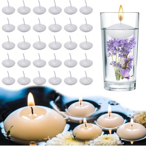 Pack of 30 Floating Candles, White, Floating Candles 40 x 20 mm, Floating Candles, Floating Candle Holder for Wedding, Pool, SPA, Valentine's Day, Bathtub, Dinner, Christmas Decoration (White)