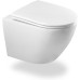 Rimless Toilet with Toilet Lid, Hanging Toilet Made of Ceramic, Modern Toilet Set, Toilet Lid D Shape (White)