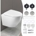 Rimless Toilet with Toilet Lid, Hanging Toilet Made of Ceramic, Modern Toilet Set, Toilet Lid D Shape (White)