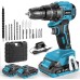 LEEIKOO Cordless Screwdriver 21 V, Brushless Cordless Drill with 2 Batteries 2.0 Ah, 45 N.m Battery Drill, 20 + 3 Torque Levels, 10 mm Drill Chuck, 2 Gear, 14 Pieces Accessory Set for Garden DIY
