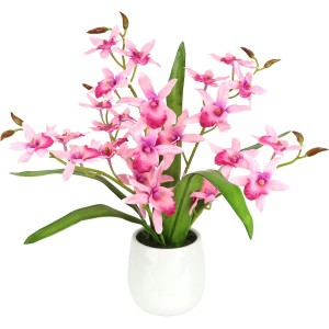 Artificial Flower Orchid Dendrobium 38 cm with Leaves in Planter Artificial Flower Artificial Orchid Artificial Phalaenopsis Like Real Orchid Branches Artificial Plant Plant Wedding Decoration Silk