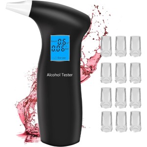 PUTAII Alcohol Tester, Police Accurate Alcohol Meter with 12 Mouthpieces, Professional Alcohol Tester with LCD Screen and Semiconductor Sensor Technology