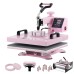 VEVOR Heat Press 15 x 15 Inch 8-in-1 Heat Transfer Machine with 6-30oz Tumbler Press, 360° Swivel T-Shirt Pressing, Digital Precision Control, for T-shirts/Cups/Hats/Plates, Pink