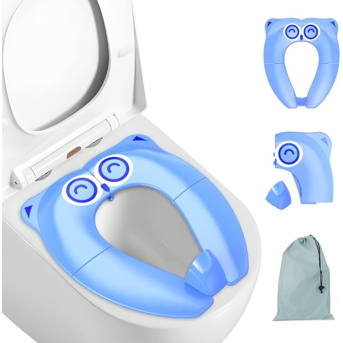 SURFOU Foldable Toilet Seat Children, Toilet Seat for Kids On the Go, Toilet Attachment for Children from 1 2 3 4 Years, Travel Mobile Baby Seat Reducer Toilet Child Seat Blue Cartoon