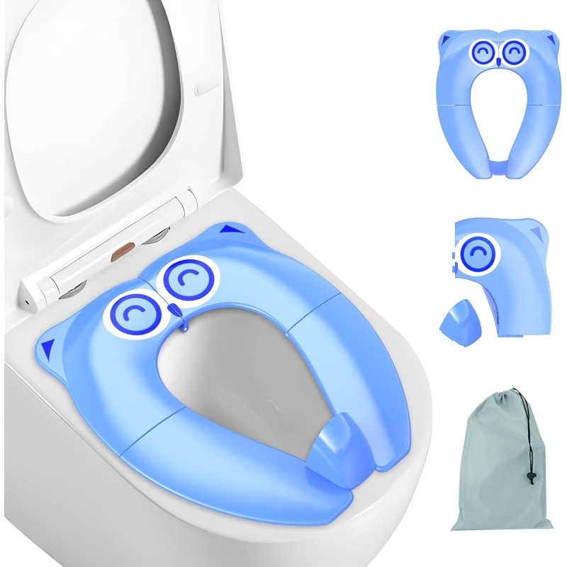 SURFOU Foldable Toilet Seat Children, Toilet Seat for Kids On the Go, Toilet Attachment for Children from 1 2 3 4 Years, Travel Mobile Baby Seat Reducer Toilet Child Seat Blue Cartoon