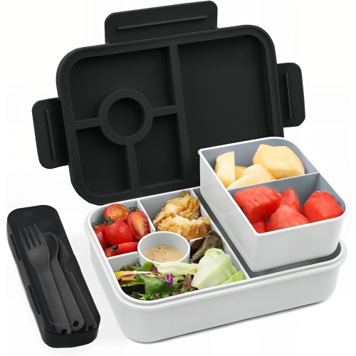 Bugucat Children's Lunch Box with Compartments, 1300 ml, Lunch Box Children Leak-Proof with 5 Compartments, Bento Box Lunch Box with Compartments for Adults, Lunch Box, Breakfast Box for Girls and