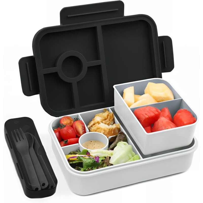 Bugucat Children's Lunch Box with Compartments, 1300 ml, Lunch Box Children Leak-Proof with 5 Compartments, Bento Box Lunch Box with Compartments for Adults, Lunch Box, Breakfast Box for Girls and