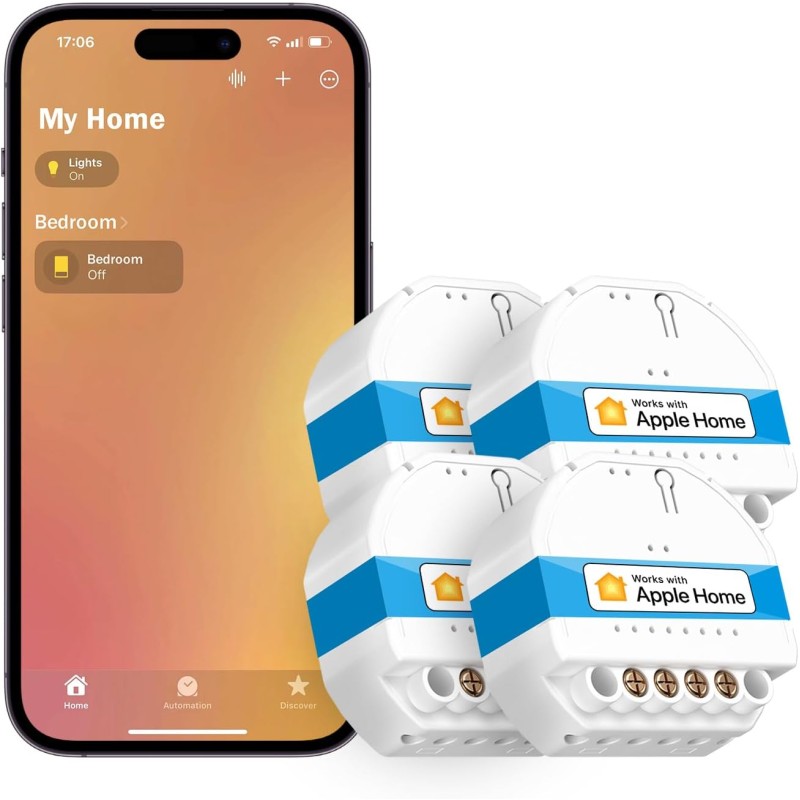 Meross WLAN Switch Flush-Mounted MSS810, Neutral Conductor Required, Switch for Light Control, Remote Control & Voice Control, Compatible with Apple HomeKit, Alexa and Google Home, Pack of 4