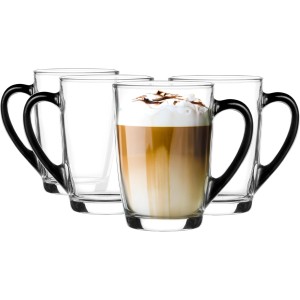 Glasmark KROSNO 1992 Coffee Glass Coffee Glass with Handle Tea Glass Mug 300 ml Glass Robust Dishwasher Safe High Gloss Black Handle Black Transparent