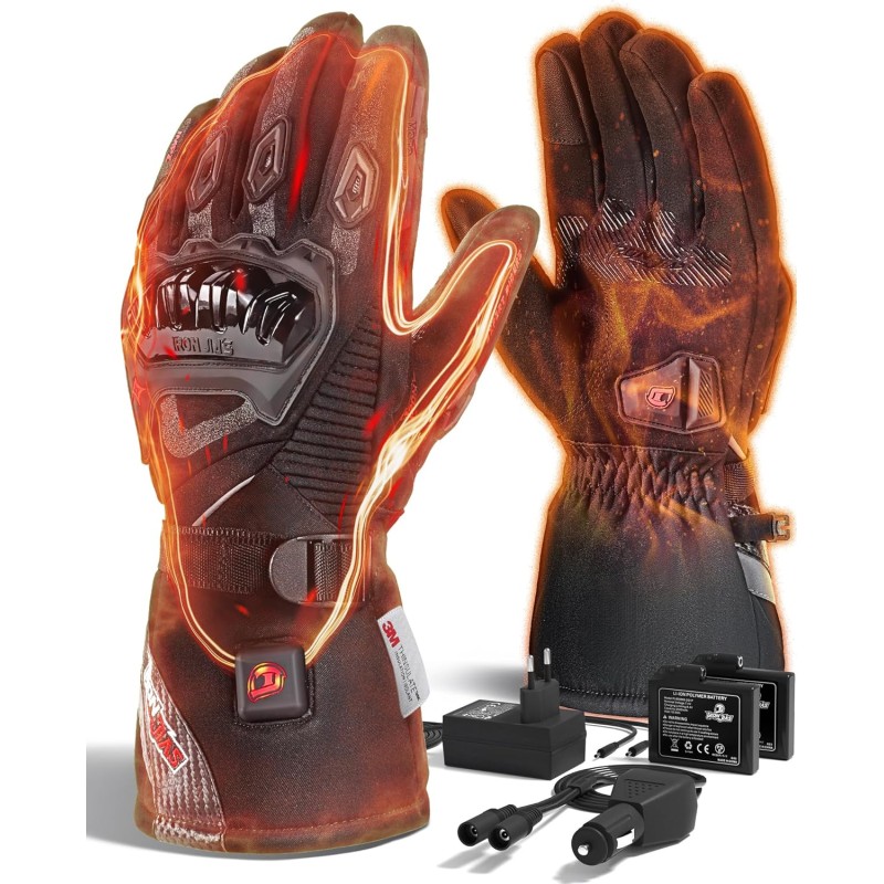 IRON JIA'S Beheizbare Handschuhe Motorrad Herren Winter 2025 Neue 3000mAh USB-Aufladung 2-in-1-Ladekabel Touchscreen Wasser- und Winddicht geeignet zum Reiten Skifahren und Bergsteige