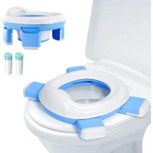 MINVOO Potty for Children 2-in-1 Foldable Toilet Seat Children Travel Potty Baby Potty Trainer Children's Toilet Children's Potty Training Potty for On the Go Home (Blue)