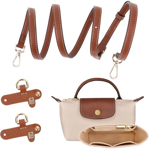 Shoulder Strap for Longchamp Women's Bag, Purse Organiser, No Punch, Adjustable Leather Replacement Strap, with Multiple Pockets, Handbags, Fits Mini Size, Brown-1.2, 0.9 cm