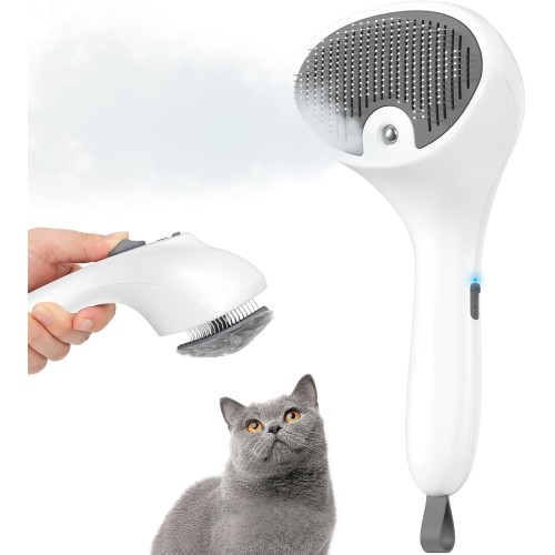 Euqvunn Cat Brush with Steam with Release Button, Ultra Quiet Design/Comfort Handle, Pet Steam Brush, Cat Steamy Brush, Dog Brush, Rechargeable Cats with Spray for Cats, Dogs, Rabbits