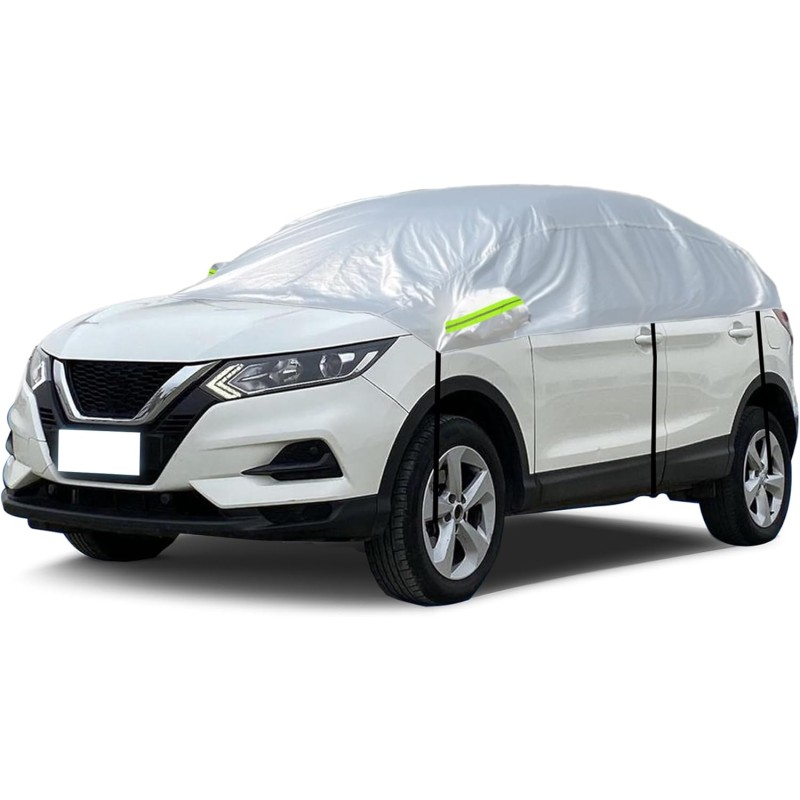 Universal Half Car Cover, Half Car Cover, All-Weather Protection with Hooks and Straps, Waterproof, Dustproof, Sun Protection, Weatherproof for SUVs Size M and Estate