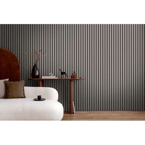 A.S. Création Non-Woven Wallpaper with Wall Panel Motif, 0.53 x 10.05 m, Grey, Anthracite, Black, Wood Effect Wallpaper, Made in Germany, 786284