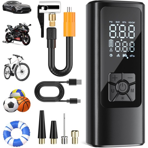 HOVVIDA Electric Air Pump, Bicycle Air Pump, Electric Air Pump Battery, Portable Bicycle Pump Battery, 150 PSI (10.3 Bar) 5V, Auto Shut-Off, LED, for Car, Motorcycle, Bicycle, Ball