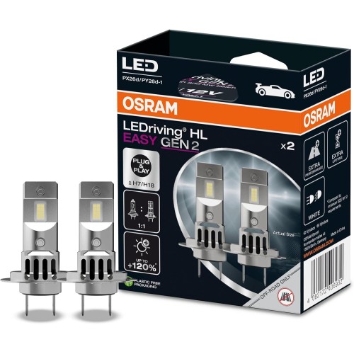 OSRAM LEDriving HL EASY GEN 2 H7/H18 LED лампа за дълги и къси светлини, студено бяло 6500K, не се нуждае от аксесоари, само за офроуд употреба - без ECE 2 лампи