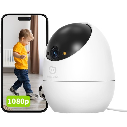Beans View Indoor Security Camera, Colour Night Vision, WiFi Pet/Dog/Cat Camera with Human Motion Detection & Tracking, 1080P, 360° View Baby Monitor, 2.4GHz (D210 2MP)