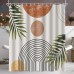 Lerores Shower Curtain 180 x 160 cm Leaves Line, Weighted Hem, Anti-Mould Textile, Water-Repellent, Washable Polyester Fabric Bath Curtains with 12 Eyelets and Shower Curtain Rings for Bathroom,