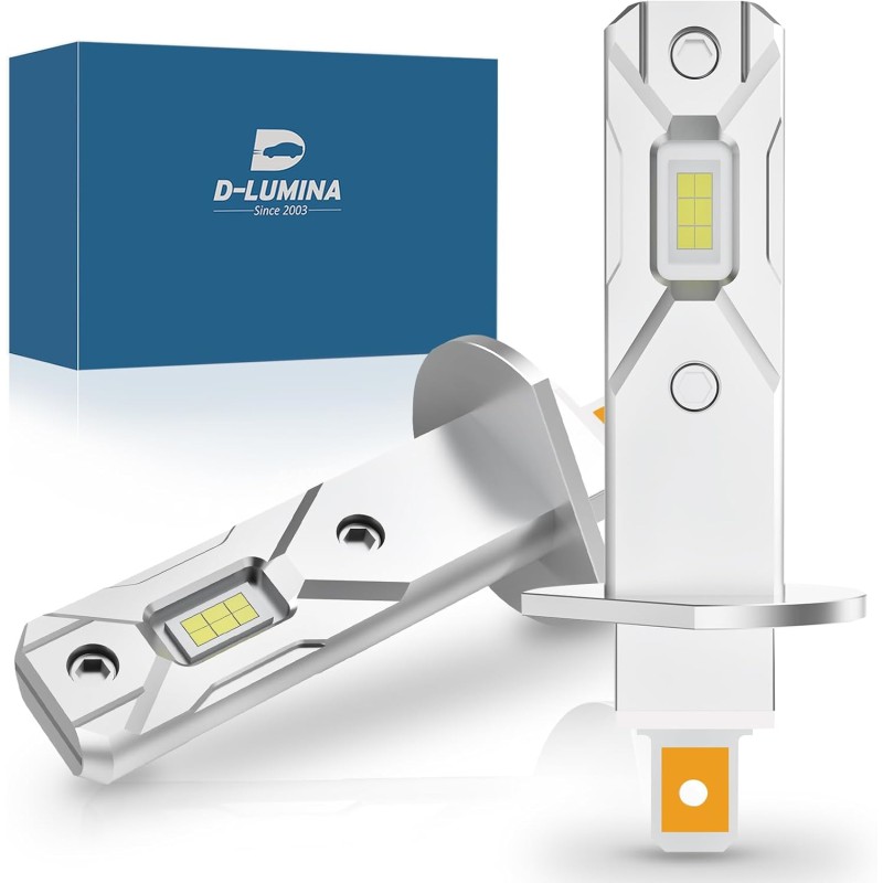 D-Lumina H1 LED Canbus Bulb, 100W 16000LM 6500K 400% Mini High and Low Beam Super Bright, 1:1 Design Replacement Halogen Lamp, Non-Polarity, Plug and Play, 2 Pieces