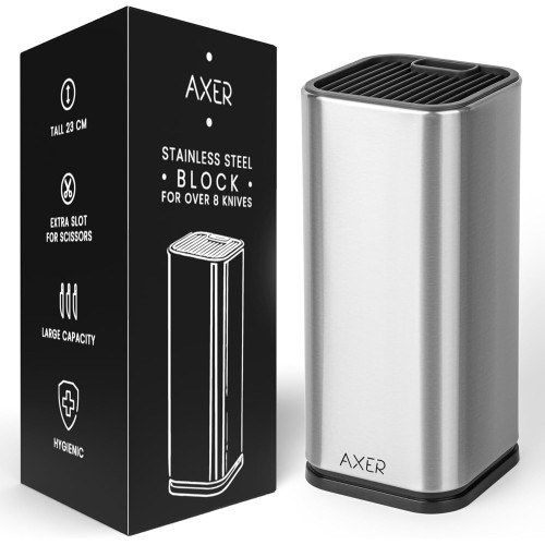Axer Universal Knife Block without Knives - Large Unequipped Knife Blocks for Over 8 Knives - Stainless Steel Knife Block - Empty Knife Block without Knives - Knife Holder