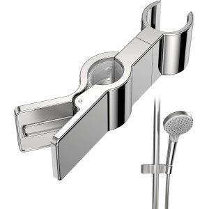 GlasFlength Metal Shower Head Holder for Shower Rail 22-25 mm, Adjustable Shower Holder No Drilling Shower Holder Universal Hand Shower Holder 45° Rotatable Shower Head Holder (Chrome-Plated, Silver)