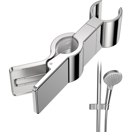 GlasFlength Metal Shower Head Holder for Shower Rail 22-25 mm, Adjustable Shower Holder No Drilling Shower Holder Universal Hand Shower Holder 45° Rotatable Shower Head Holder (Chrome-Plated, Silver)