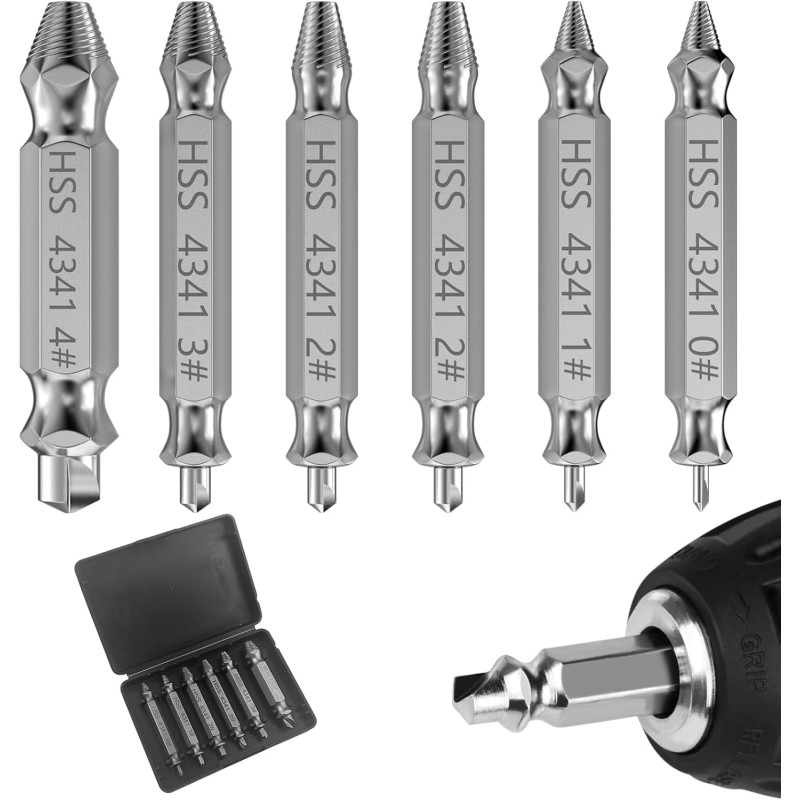 Lixiluxia 6 Piece Screw Extractor Set, Professional Screw Extractor Set, Silver Screw Remover, Screw Remover, Screw Remover, Screw Extractor for Damaged Screws